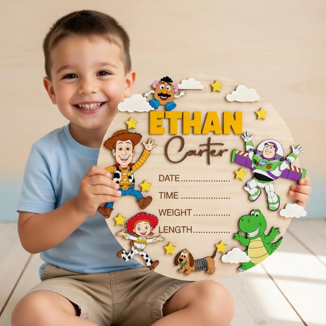 Toy Story Wooden Name Sign for Nursery, Custom Kids Room Door Decor ...