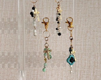 Gold Cross Keychain with Bead Variation, Handmade