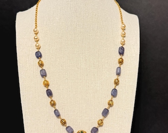 Purple & Gold Beaded Necklace | Elegant Fashion Jewelry