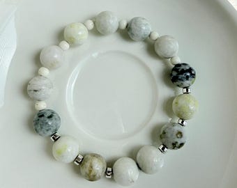 Gemstone Beaded Bracelet Jade Peridot Hematite Handmade Dainty Boho Gift for Her