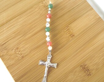 Mixed Gemstone Bead Charm for Phone, Bag, or Keychain with Silver Cross