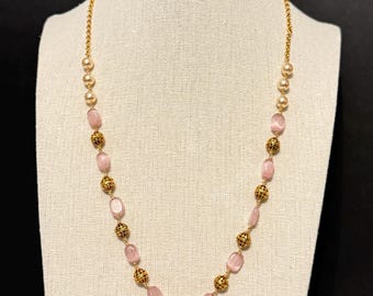 Pink & Gold Beaded Necklace | Elegant Fashion Jewelry | ClovArc