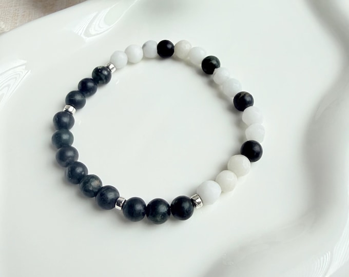 Green Serpentine Jade Hematite Stretch Bracelet (Cross Charm Option)