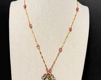 Light Pink , Gold Elephant Pendant Necklace | Crystal & Pearl Jewelry | ClovArc