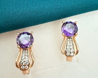 Gold Hoop Earrings with Purple Stone | Elegant Statement Jewelry | ClovArc Affordable Luxury