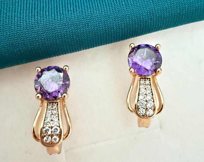 Gold Hoop Earrings with Purple Stone | Elegant Statement Jewelry | ClovArc Affordable Luxury