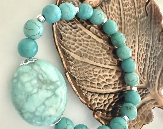 Featured listing image: Turquoise & Magnesite Stretch Bracelet, Handmade Gemstone Jewelry, Gift for Her