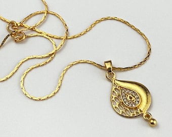 Rhinestone Teardrop Pendant Necklace | Gold-Tone Drop Necklace | ClovArc