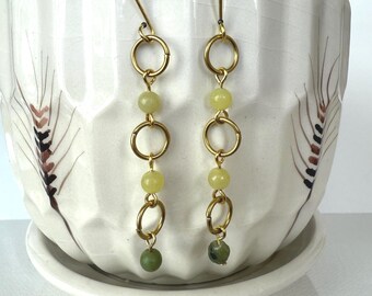 Green Serpentine Jade Bead Earrings, Handmade Dangle Gemstone Earrings, Nickel & Lead Free