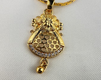 Ornate Teardrop Pendant Necklace | Gold-Tone Statement Jewelry | ClovArc Elegant Layering Necklace