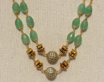 Sage Green Beaded Accent Necklace | Gold Layered Necklace | Elegant Everyday