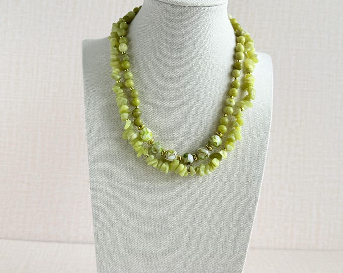 Handmade Green Jade Necklace, Layered gemstone Jewelry, gifts for her