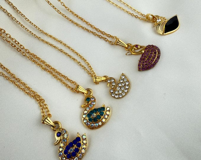 ClovArc Swan Rhinestone Pendant Necklace | Gold or Silver 16-Inch Chain | Elegant Jewelry
