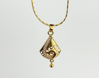 Rhinestone Teardrop Pendant Necklace | 16" Stainless Steel | Elegant Sparkle