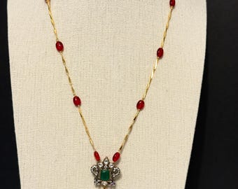 Red & Gold Pendant Necklace | Green Crystal Stone Jewelry | ClovArc