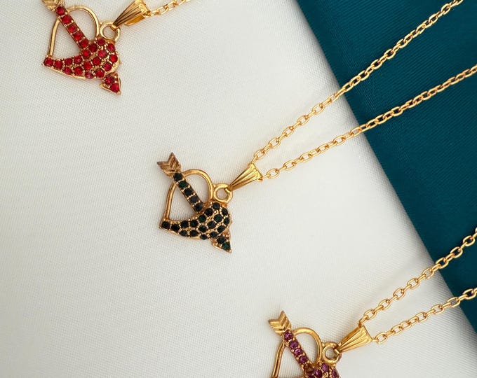 Stainless Steel Heart with Arrow Pendant Necklace – Gold-Finished Heart