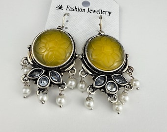 ClovArc Gold Flower Earrings – Yellow Crystal Statement Earrings for Party & Everyday