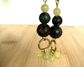 Green Serpentine ,Jade Dangle Earrings, Handmade Gemstone Earrings, Nickel & Lead Free Brass Hooks
