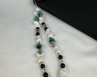 Boho Howlite & Turquoise Gemstone Phone Charm | Handmade Stretch Beaded Charm | Gift-Ready