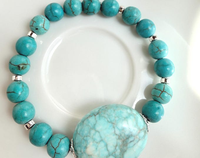 Turquoise Magnesite Stretch Bracelet for women Handmade Gemstone Jewelry Gift for Her