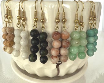 Quartz, Jade & Mixed Gemstone Dangle Earrings, Handmade Nickel-Free Brass Earrings, Gift for Her