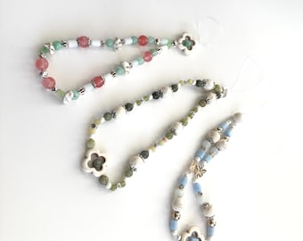 Handmade Lucky Clover Gemstone Phone Charm – Beaded Phone Strap
