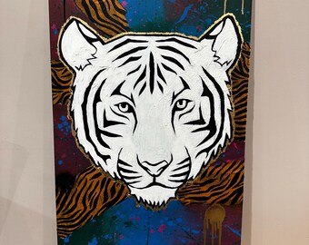 Abstract White Tiger Painting: Modern Jungle Wall Art