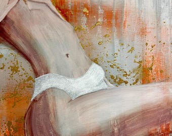 Abstract Female Figure Painting - Modern Acrylic Art with Gold Accents