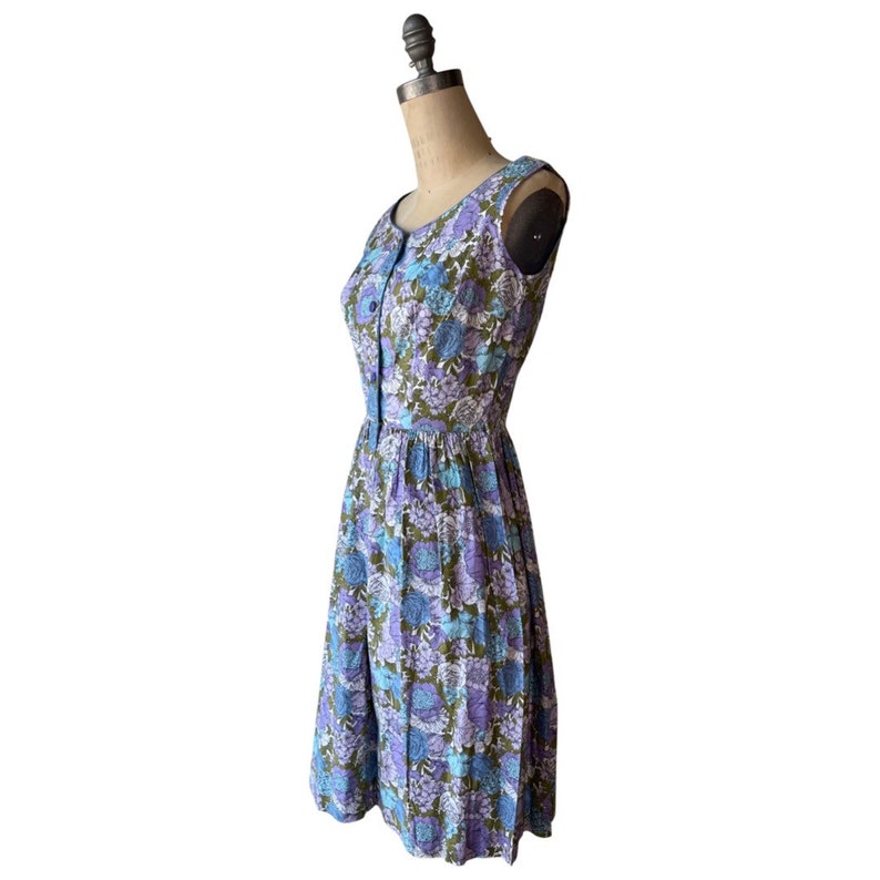 1950s purple and blue floral print sundress image 2