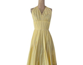 1950s yellow gingham halter sundress