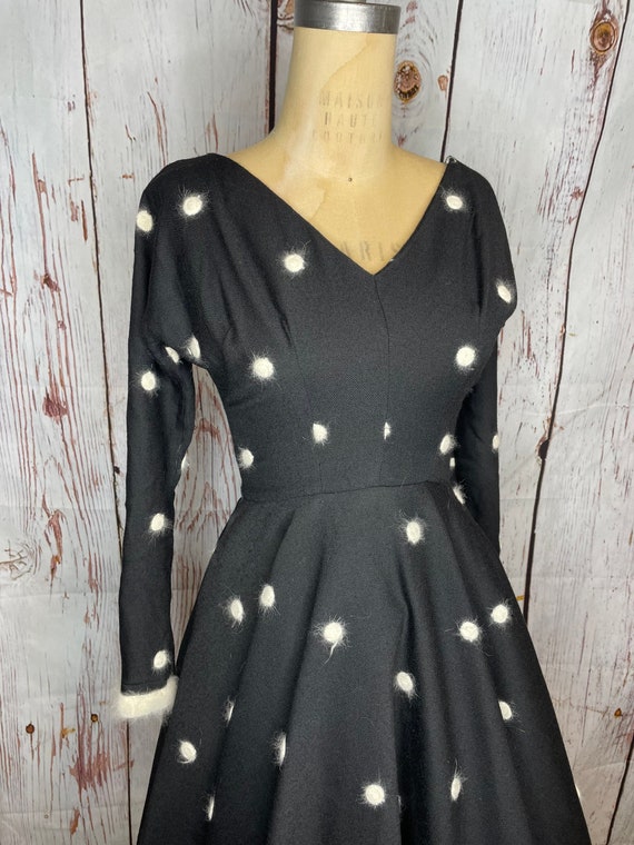 1950s black and white wool polkadot dress - image 4