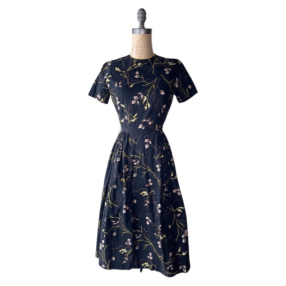 1950s black floral dress