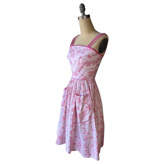 1950s pink floral spaghetti strap sundress - image 2