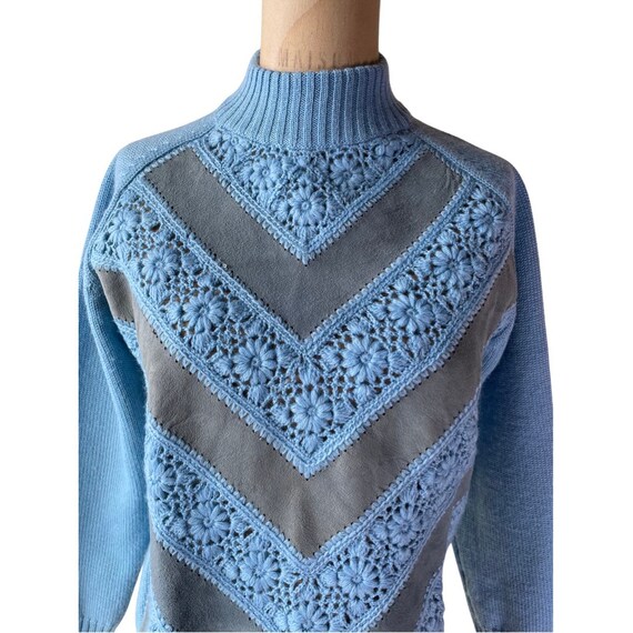 1970s blue wool and suede sweater - image 3