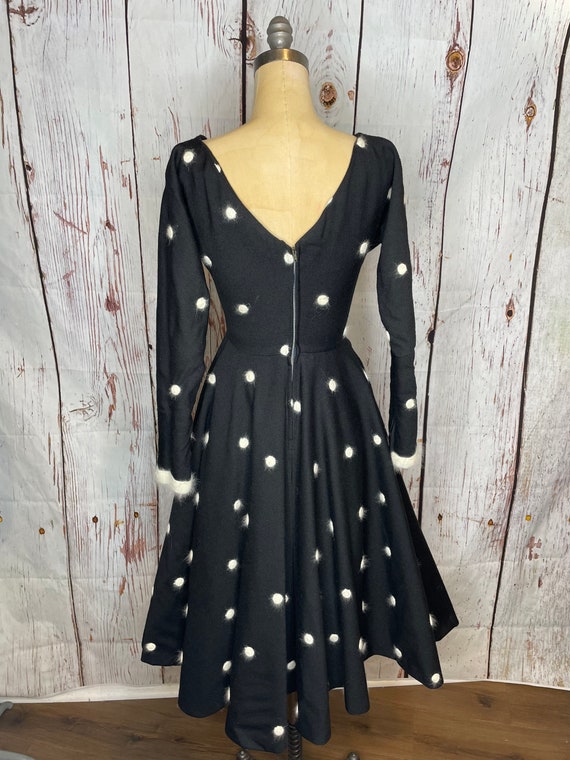 1950s black and white wool polkadot dress - image 3