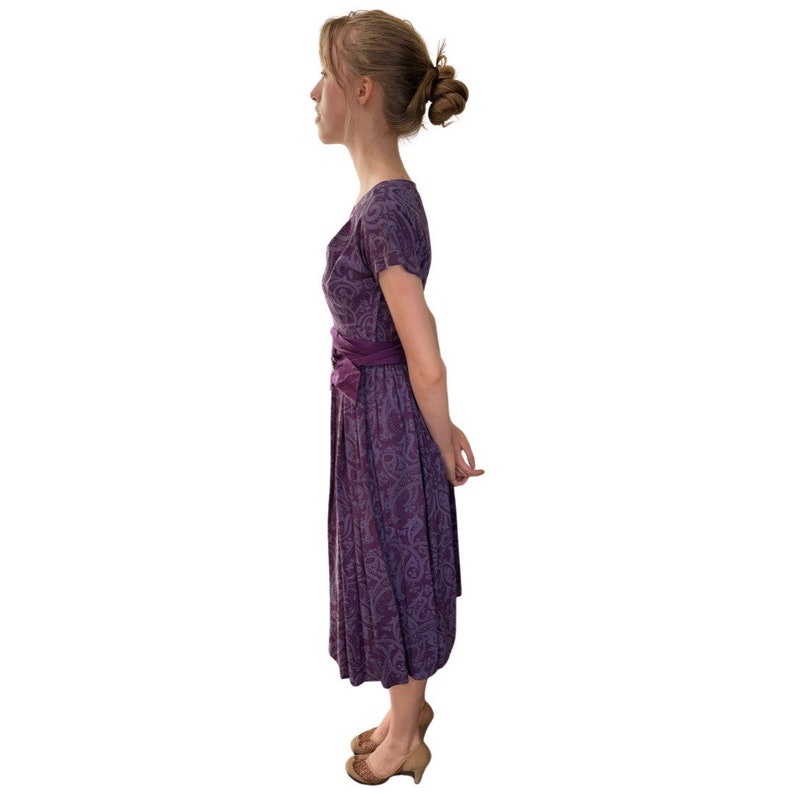1940s Purple Paisley Print Dress image 3