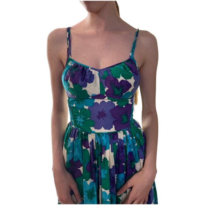 1950s blue green and purple spaghetti strap sundress image 2