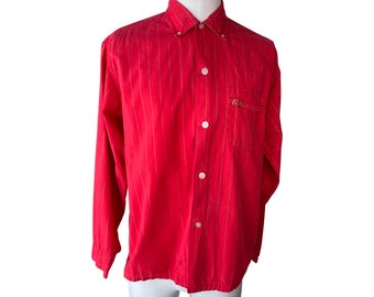 Men’s 1950s red button down with gold stripe