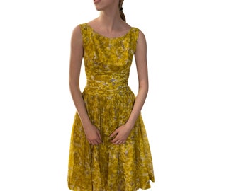 1950s mustard yellow floral sundress