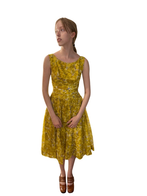 1950s mustard yellow floral sundress