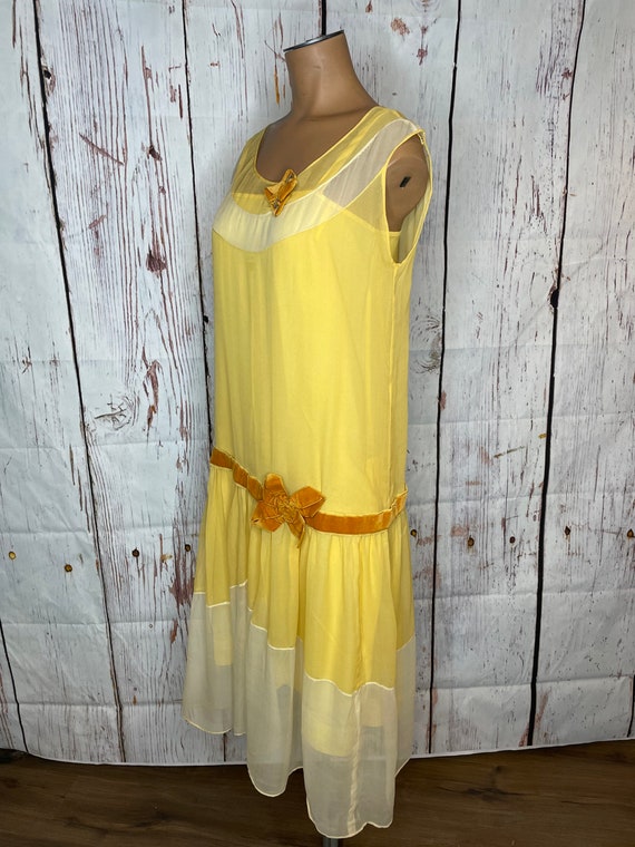 1920s Yellow Chiffon Flapper Dress - image 3