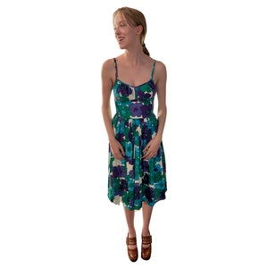 1950s blue green and purple spaghetti strap sundress image 1