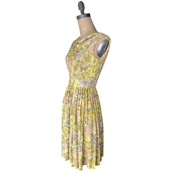 1950s yellow floral sundress with cowl neck - image 2