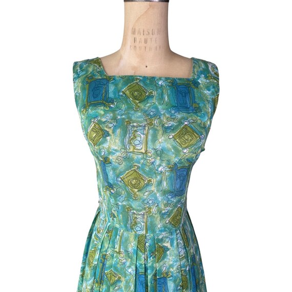 1950s green and blue print sundress - image 2