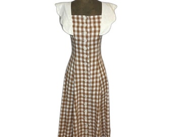 1940s brown gingham dress