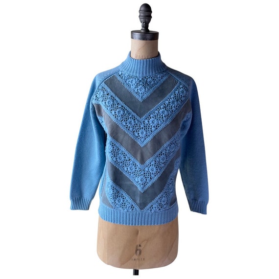 1970s blue wool and suede sweater - image 1