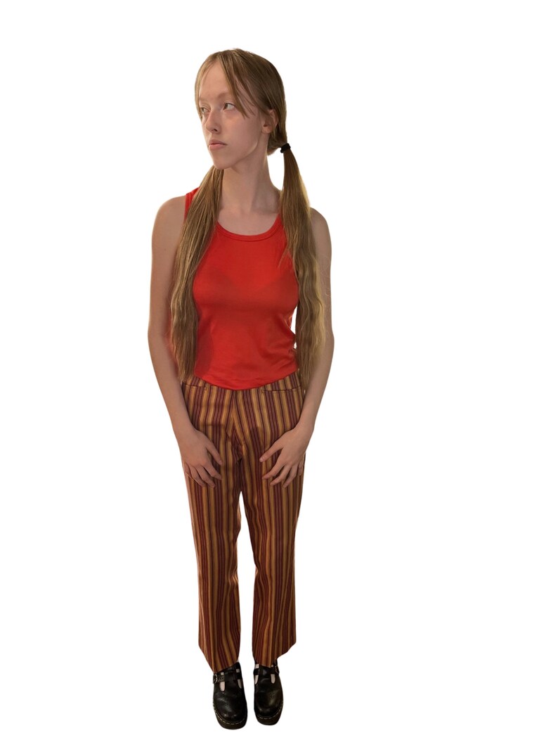 Deadstock 70s Burgundy and Gold Striped Pants image 2