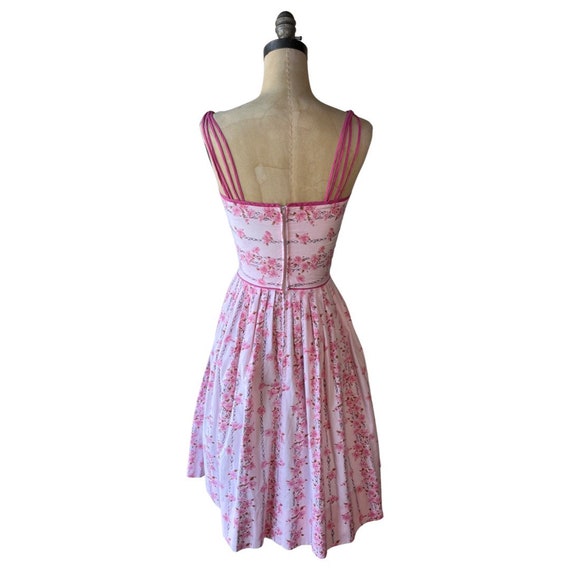 1950s pink floral spaghetti strap sundress - image 4