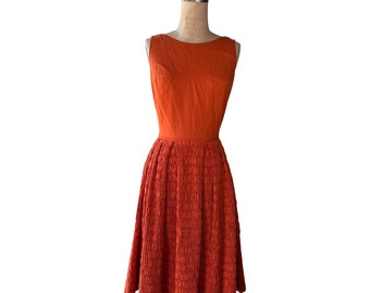 1950s Orange Smocked Skirt Sundress