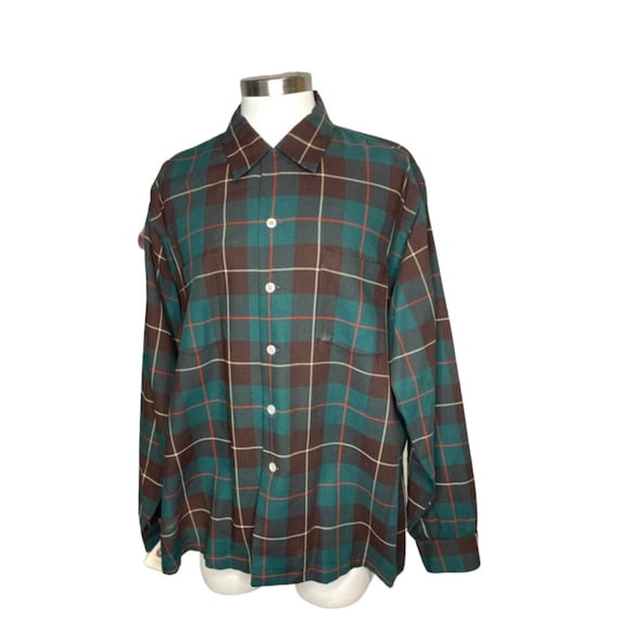 1950s Mens Green Plaid Buttondown - Etsy